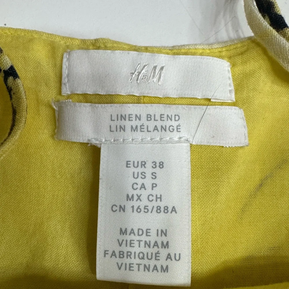 H&M Women’s Sz S Yellow Floral Linen Blend Side Zip Shift Dress Sundress